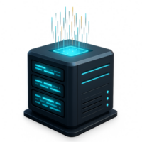Futuristic Database Server with Data Flow and Neon Effects png