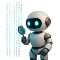 Friendly Robot Analyzing Code with Digital Symbols in Background png