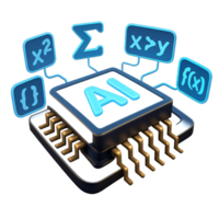 AI Chip Design in 3D with Symbols and Mathematical Functions png