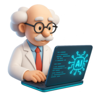 3d cientista trabalhando em codificação projetos com ai tecnologia png