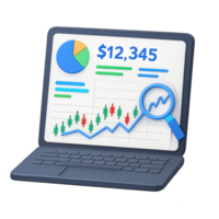 3D Financial Dashboard with Graphs and Data Visualization Tools png