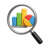 3D Chart Analysis with Magnifying Glass on Colorful Graph Elements png