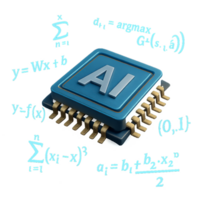 3D AI Chip with Mathematical Formulas for Technology Concepts png