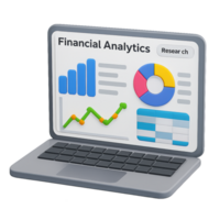 3D Financial Dashboard Displaying Analytics and Metrics Visualization png