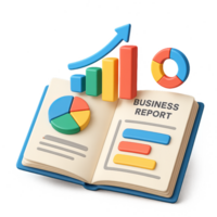 Dynamic 3D Illustration of Business Report with Charts and Graphs png