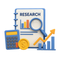 3D Financial Analysis with Calculator and Magnifying Glass Elements png