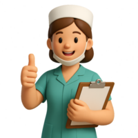 3D Cartoon Nurse Giving Thumbs Up with Clipboard and Smiling Face png