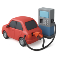 Cartoon 3D Car Refueling at Gas Station with Pump and Hose png