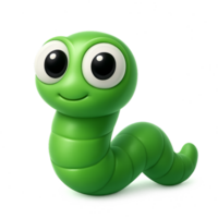 Cute 3D Green Worm Character with Big Eyes and Simple Design png