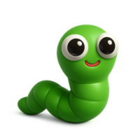 Adorable 3D Green Worm Character with Cute Eyes and Happy Smile png