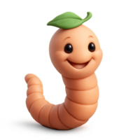 Smiling Cartoon Worm with Leaf Hat in Bright and Cheerful Design png
