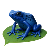 Realistic 3D Blue Poison Frog on Leaf, Vibrant Colors, Simple Design png