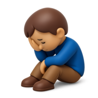 Disappointed 3D Character Sitting with Head Down in Simple Design png