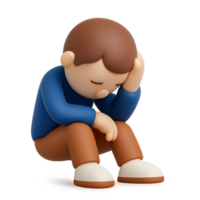 Disappointed 3D Character with Simple Design in Thoughtful Pose png