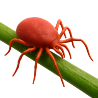Detailed 3D Render of a Red Spider Mite on a Green Stem png