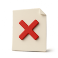 Rejected Document with 3D Style and X Symbol for Notification Use png