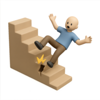 3D Animated Character Falling Down a Staircase with a Mishap png
