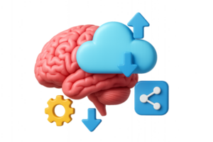 Digital Brain Concept with Clouds and Simple Design Elements png