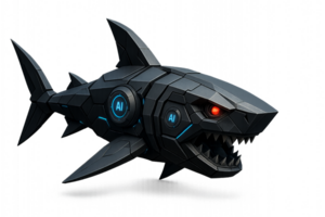 Futuristic Robotic Shark Design with AI Elements and Menacing Look png