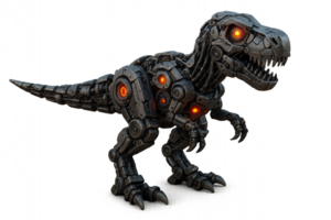 Robotic Dinosaur Model with Glowing Eyes and Futuristic Design png