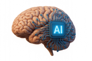 AI-Enhanced Brain Model Representing Advanced Cognitive Technology png