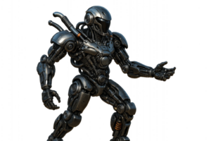 Futuristic Robot with Motorcycle Elements in Dynamic Pose png