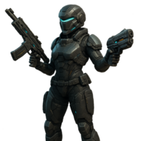 Futuristic Soldier with Advanced Weapons in Sleek Armor Design png