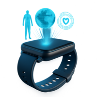 Futuristic Holographic Watch Displaying Health and Location Data png
