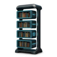Futuristic Levitating Bookshelf with Elegant Storage Design png