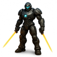 Futuristic Robot Warrior in Dynamic Pose with Energy Blades png