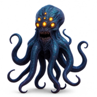 Shimmering Tentacled Monster with Glowing Eyes and Unique Texture png