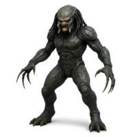 Armored Alien Creature Stands in Fierce Pose with Detailed Texture png