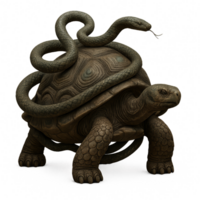Cosmic Tortoise with Serpent Intricately Wrapped Around Its Shell png