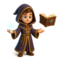 Young Sorcerer with Spellbook and Magic Orb in Colorful Setting png