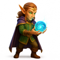 Enchanted Elf Holding Orb with Magic Glow in Fantasy Setting png