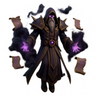 Floating Warlock Casting Cursed Scrolls in a Mystic Aura png