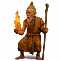 Mystical Thai Hermit Holding Flame and Scroll in Traditional Attire png