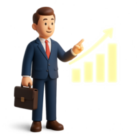 Stylish 3D Business Character Pointing at Growth Chart png