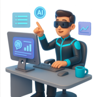 Futuristic AI Workspace with Modern Technology and Simple Design png