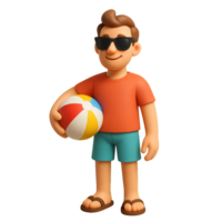 3D Summer Traveler Character with Beach Ball and Sunglasses png
