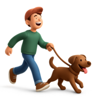 Joyful Cartoon Character Walking a Dog in a 3D Style Animation png