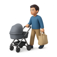 3D Parent Pushing Stroller on a Simple Stroll in a Park Setting png