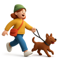 Joyful Walk with a Dog in 3D Style Illustration for Pets png