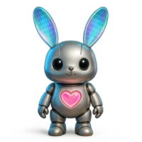 Holographic Robot Bunny with Colorful Ears in a Playful Pose png