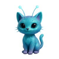 Cute 3D Alien Cat Character with Shiny Blue Fur and Big Eyes png