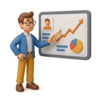 3D Market Analysis Icon with Character and Graph Visualization png