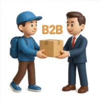 3D Characters Engaging in B2B Delivery with a Simple Package png