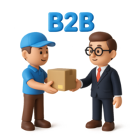 3D Characters Engaging in B2B Delivery Sample Interaction png