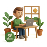 Sustainable Office Icon with Person at Desk and Green Plants png