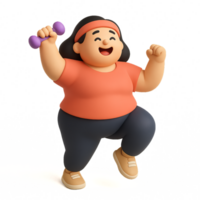 Energetic Plus Size Character Doing a Simple Workout with Dumbbell png